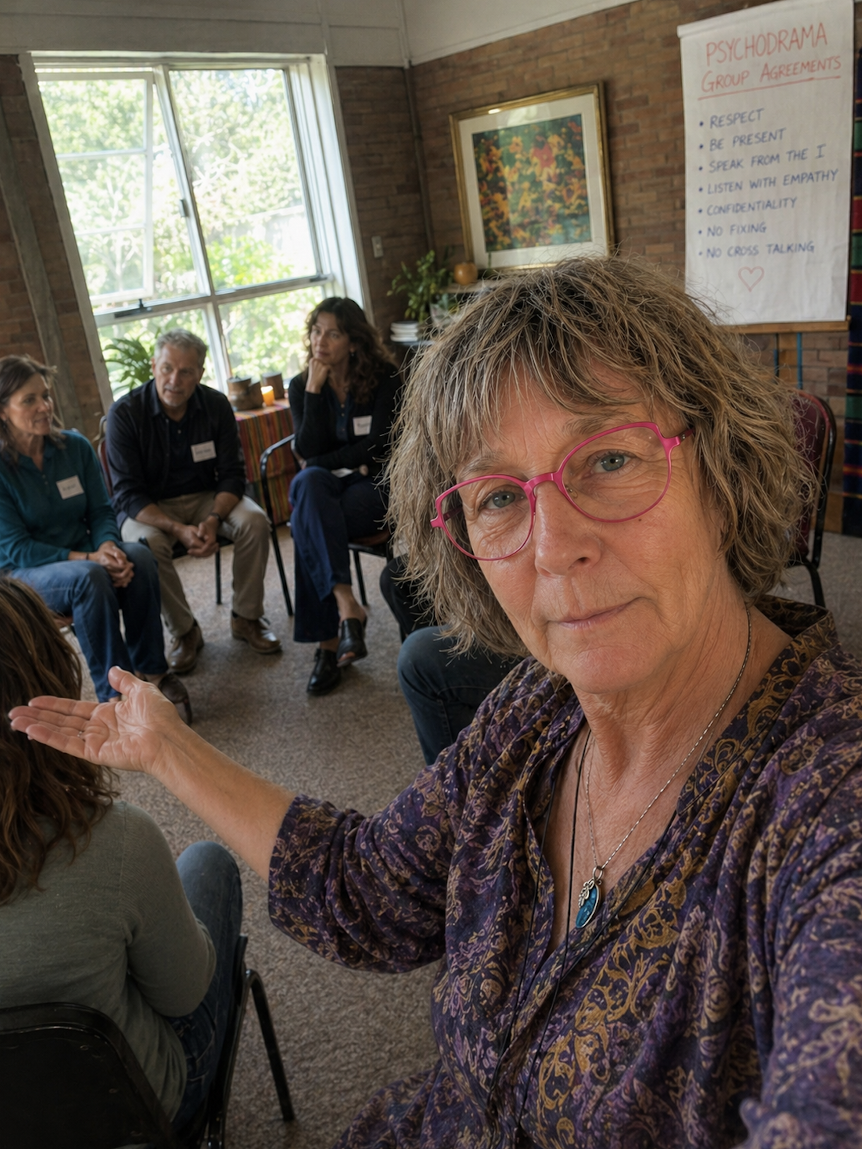 Biggi Hofmann facilitating a psychodrama group